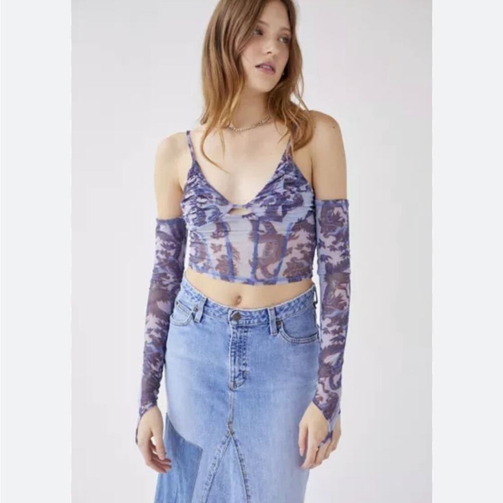 Urban Outfitters‎ UO Ziggy Purple Paisley Print Cold Shoulder Corset Top Size L